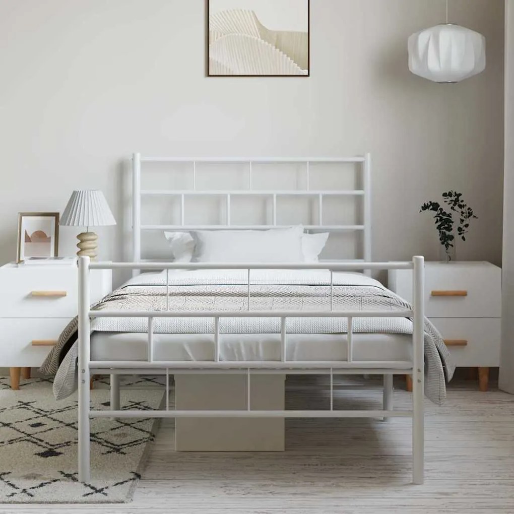 Estrutura de cama com cabeceira e pés 100x200 cm metal branco