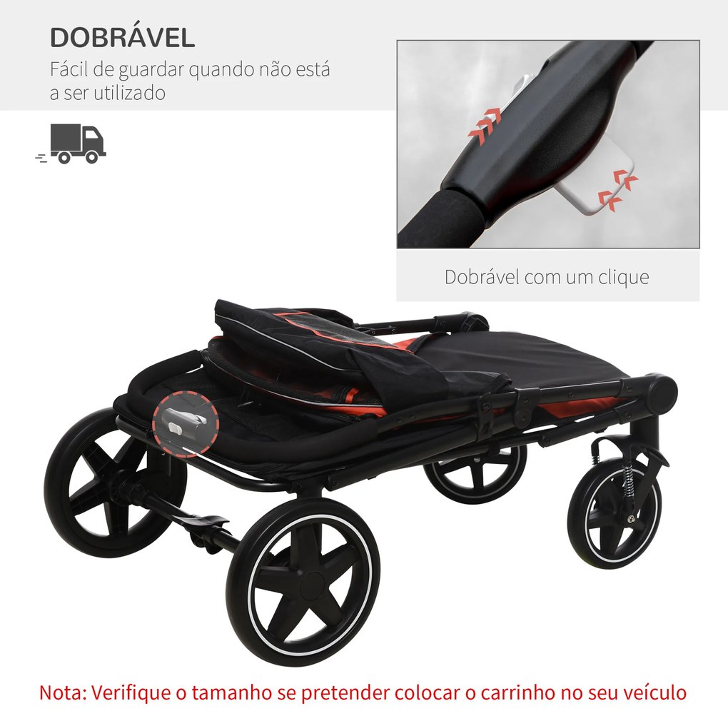 Carrinho para Cães Dobrável com Janelas de Malha Cinto de Segurança e Bolsos de Armazenamento 112x65x100 cm Vermelho