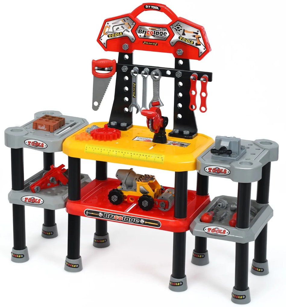 Mesa de Trabalho de Nível Duplo com Ferramentas Brinquedo para Crianças +3 Anos Conjunto com 121 Ferramentas com Ganchos 85,5 x 30,5 x 83 cm