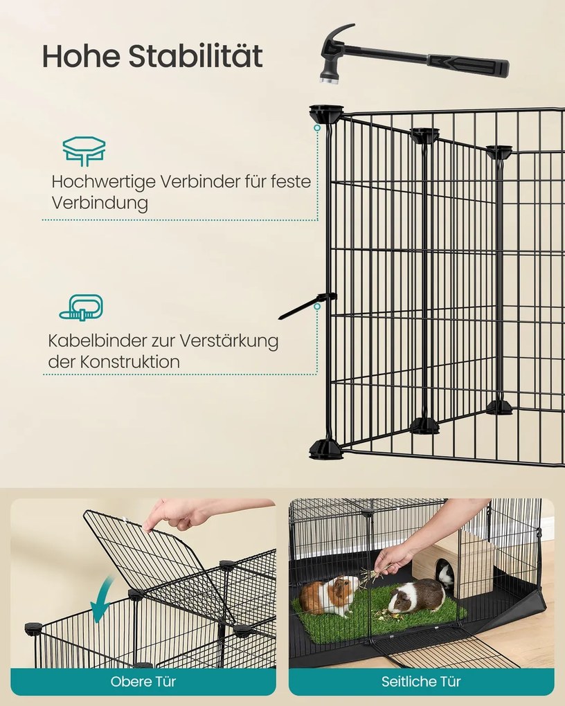 Gaoila para pequenos animais com base e porta dupla 123 x 63 x 41,5 cm (RELVA E ACESSORIOS NÃO INCLUIDOS) para roedores Preto