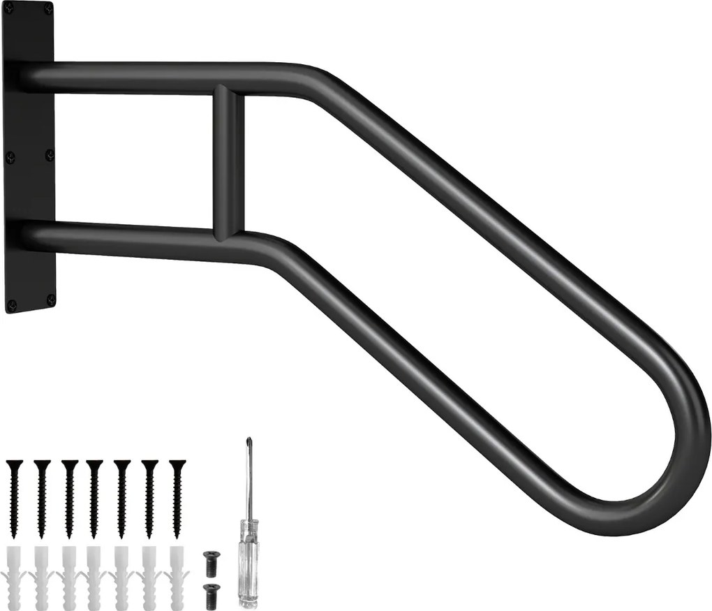 Corrimão para escadas exteriores de segurança em forma de U para 1-3 degraus Barra de apoio de parede em metal preto
