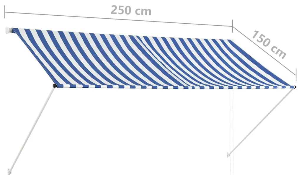 Toldo retrátil 250x150 cm azul e branco