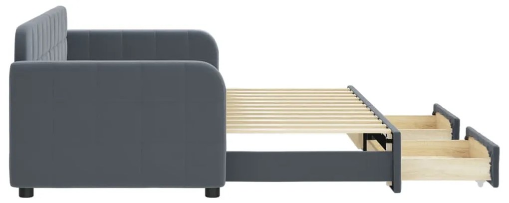 Sofá-cama c/ gavetão e gavetas 80x200 cm veludo cinzento-escuro
