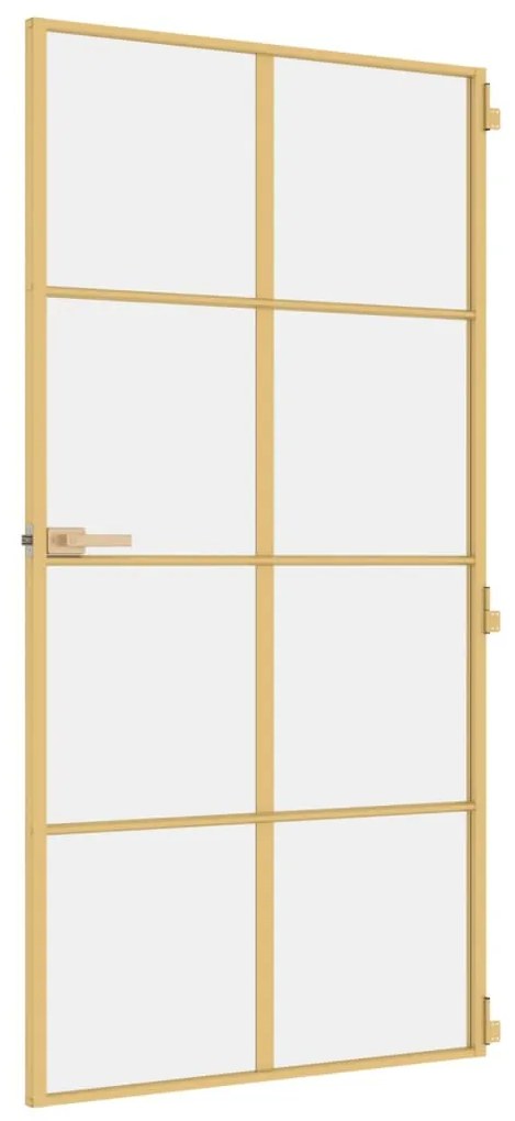 Porta interior 102,5x201,5 cm vidro temperado/alumínio dourado
