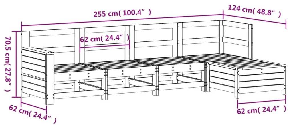 5 pcs conjunto de sofás para jardim madeira de pinho maciça