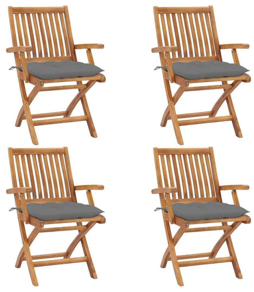 vidaXL Cadeiras de jardim dobráveis c/ almofadões 4 pcs teca maciça