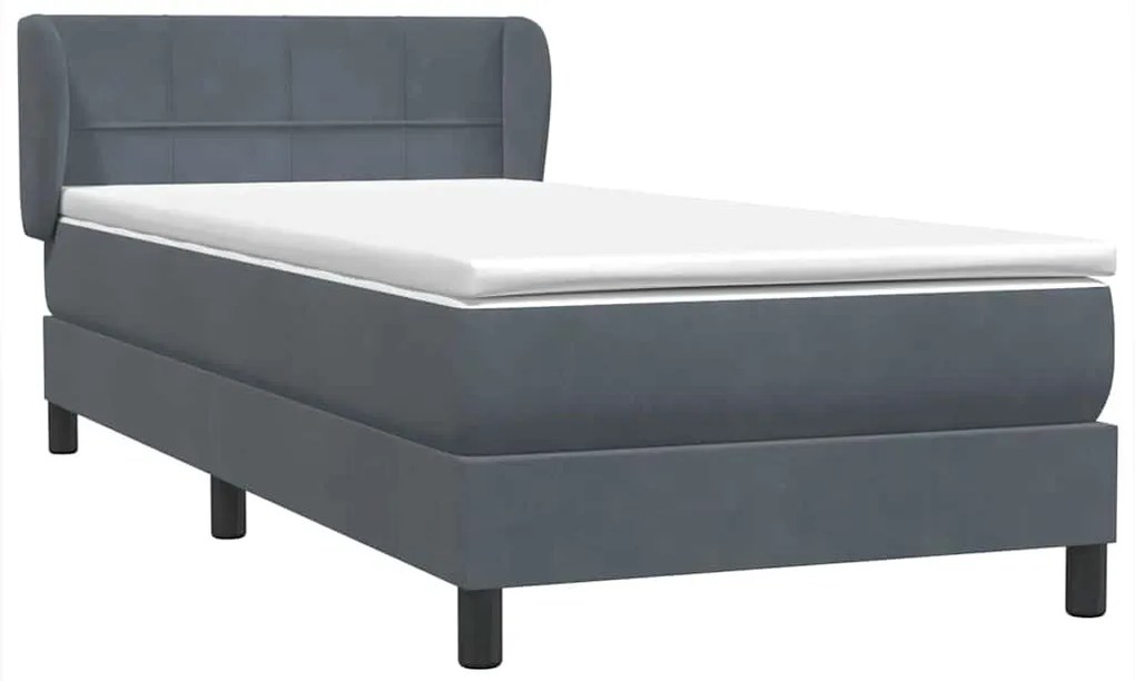 Cama com molas/colchão cinza-escuro 90x210 cm veludo