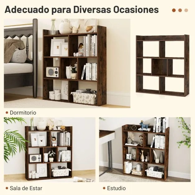 Estante aberta 80 x 20 x 90 cm com 7 cubos de madeira para quarto, sala de estar ou café
