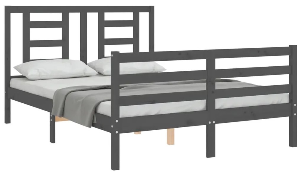 Estrutura de cama com cabeceira 140x190 cm madeira maciça cinza