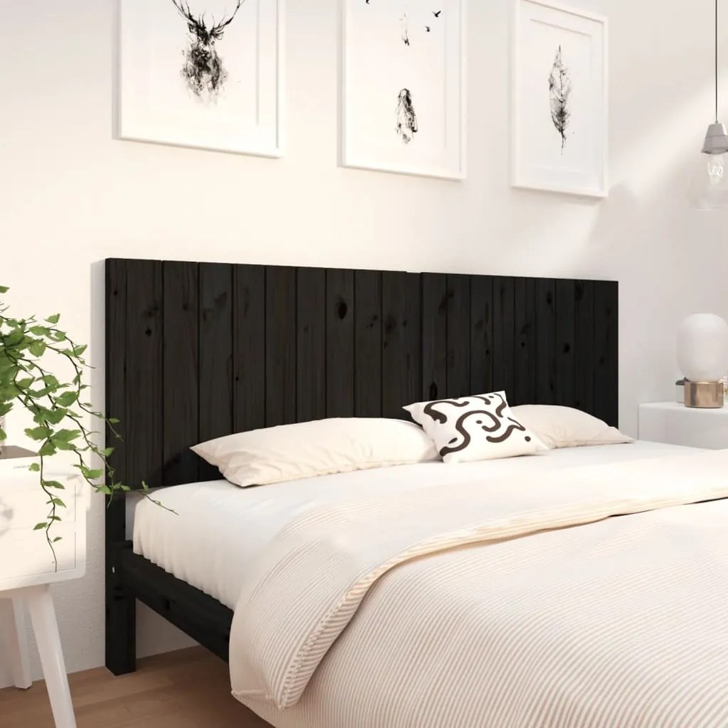 vidaXL Cabeceira de cama 185,5x4x100 cm pinho maciço preto
