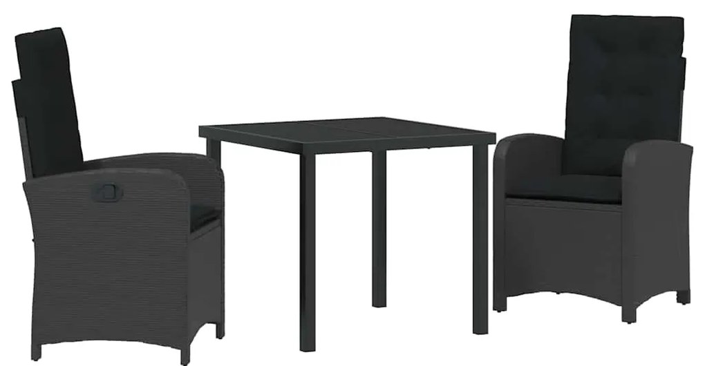 Conjunto de Jantar de Jardim em 3 Peças com Almofadas Preto Rattan Sin