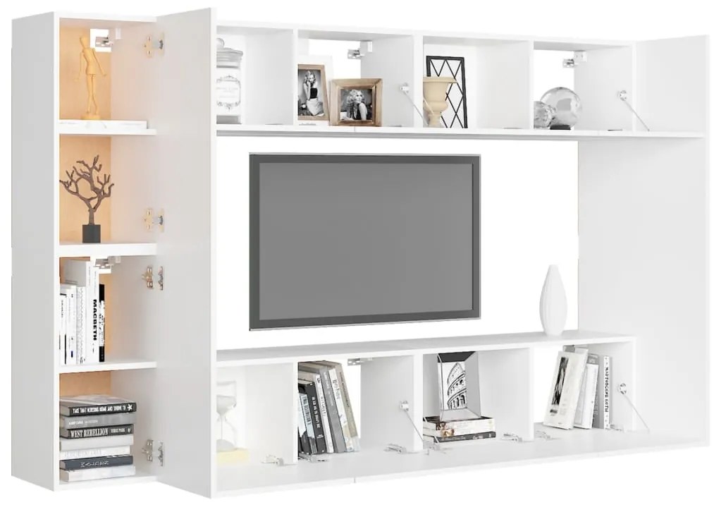 8 pcs conjunto de móveis de TV derivados de madeira branco