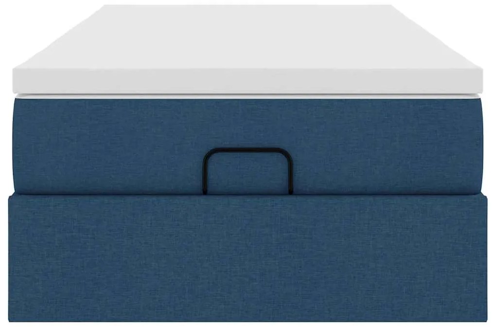 Estrutura de cama otomana com colchão tecido azul 90x200cm