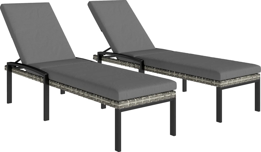 Outsunny Conjunto com 2 Espreguiçadeiras Polyrattan com Encosto Ajustável em 5 Posições até 120kg Cinza Claro | Aosom Portugal
