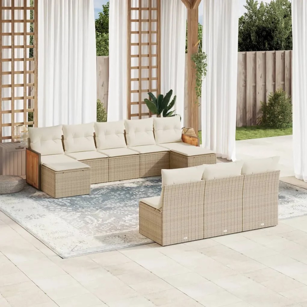 vidaXL 10 pcs conjunto de sofás p/ jardim com almofadões vime PE bege