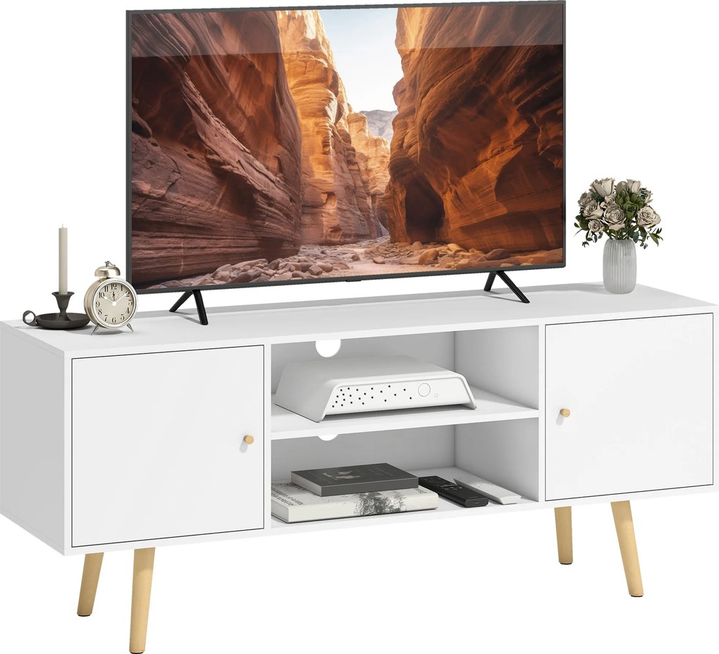 HOMCOM Móvel de TV para Televisores de até 55 Polegadas com 2 Portas 2 Prateleiras de Armazenamento 120x34x50 cm Branco | Aosom Portugal