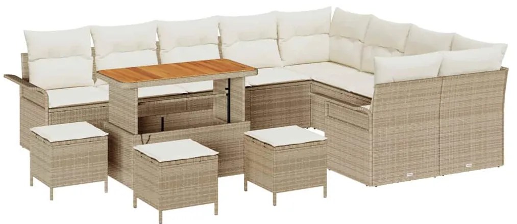 Conjunto de Sofá de Jardim de 13 Peças com Almofadas Bege Rattan PE Ac
