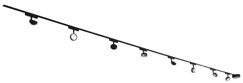 LED Sistema de iluminação de trilho moderno com 8 focos pretos monofásicos - Magnetic Lance Moderno