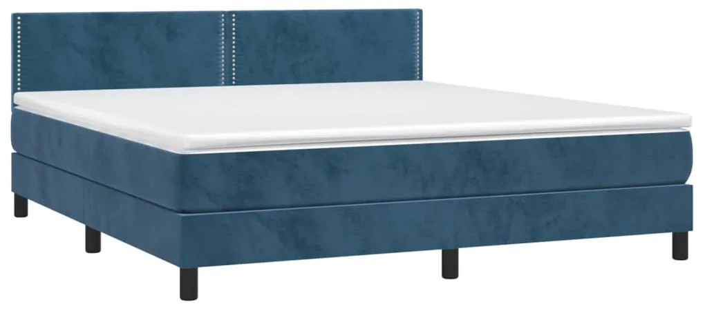 Cama box spring c/ colchão/LED 160x200 cm veludo azul-escuro