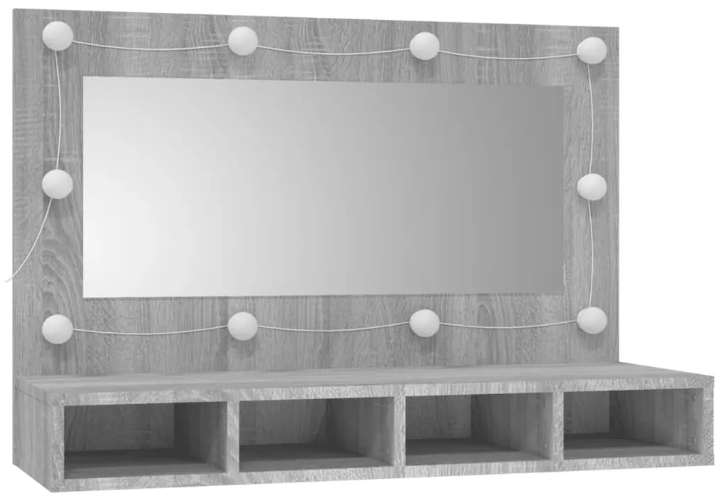 Armário espelhado com LED 90x31,5x62 cm sonoma cinza