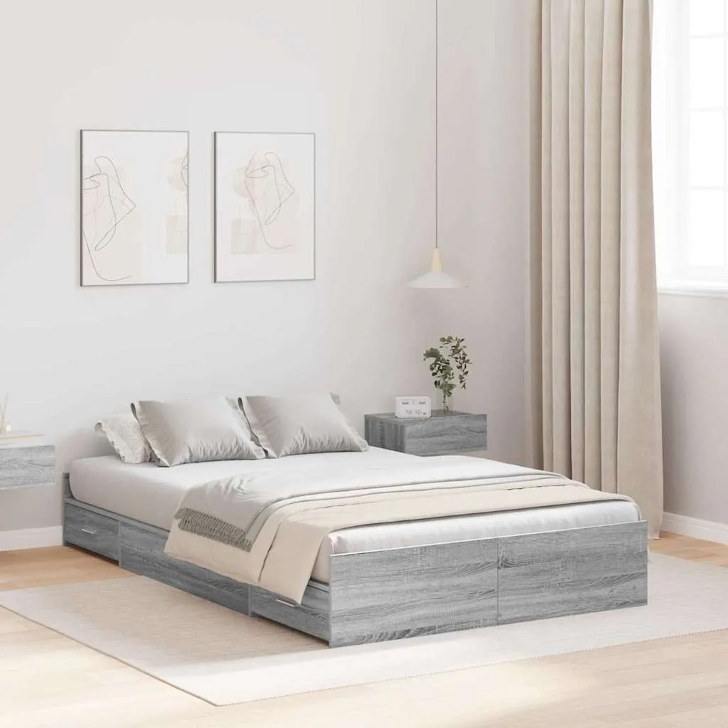 vidaXL Estrado de cama com arrumação Cinza Sonoma 120 x 190 cm