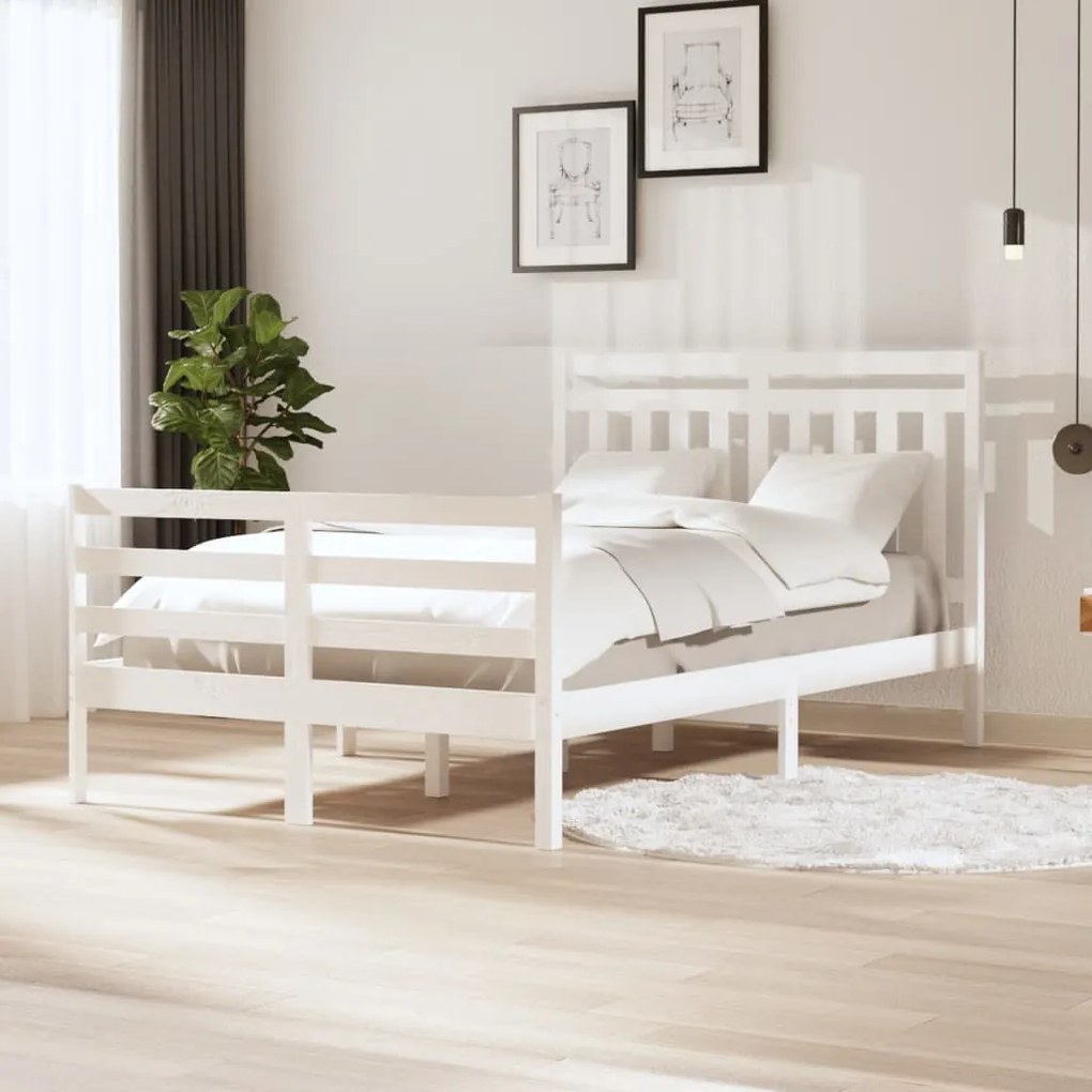 Estrutura cama pequena casal 120x190 cm pinho maciço branco