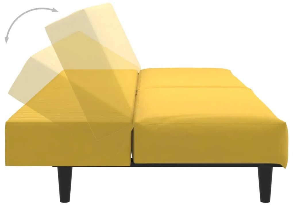 Sofá-cama de 2 lugares veludo amarelo