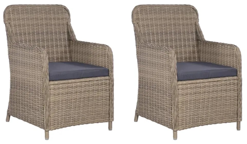 vidaXL Cadeiras de exterior c/ almofadões 2 pcs vime PE castanho