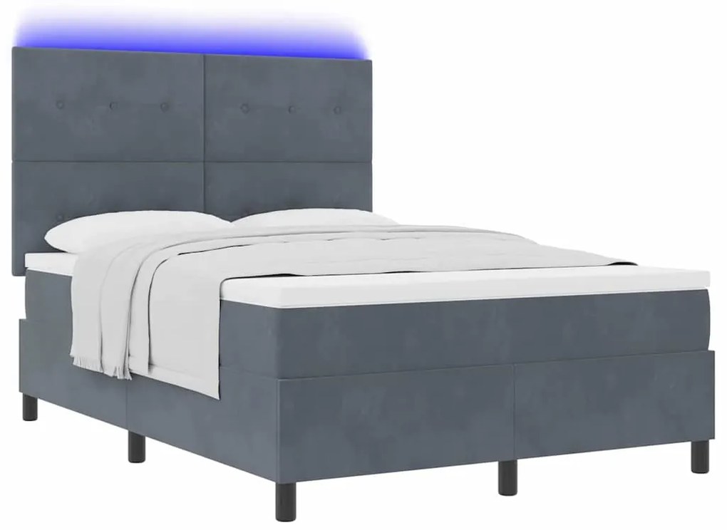 Cama Box Spring vidaXL com Colchão e LED Cinza Escuro 160x200 cm Velud