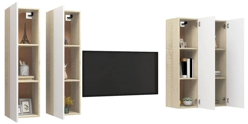 Móveis de TV 4pcs 30,5x30x110cm contrap. branco/carvalho sonoma