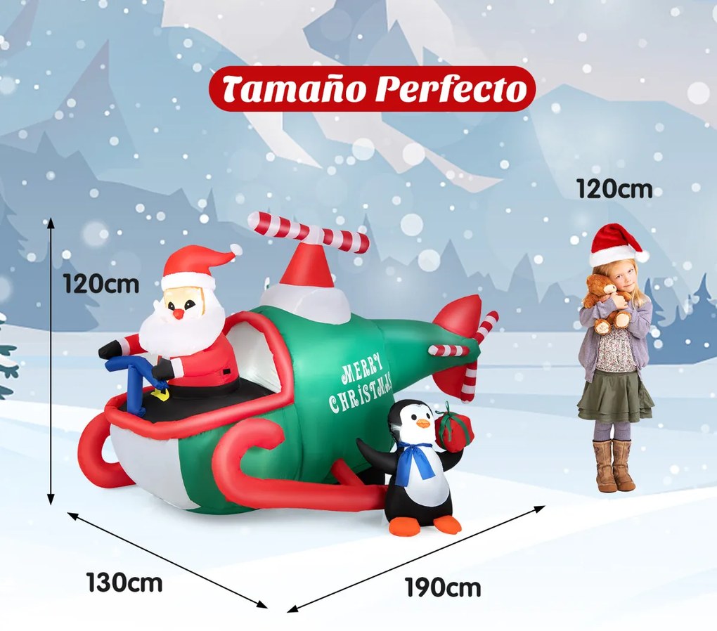 Decoração de Natal Insuflável Pai Natal Conduzindo um Helicóptero com Luzes LED e Ventilador para Jardim Interior