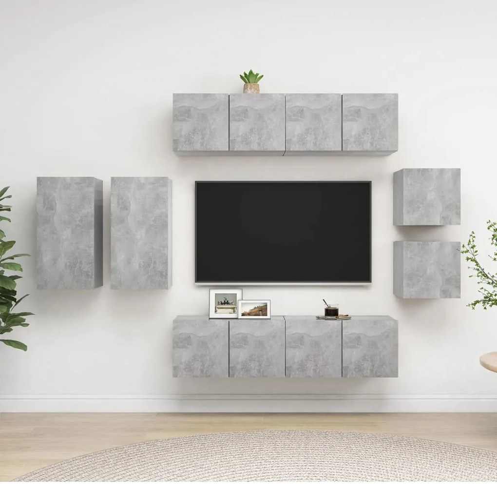 8 pcs conjunto de móveis de TV derivados madeira cinza cimento
