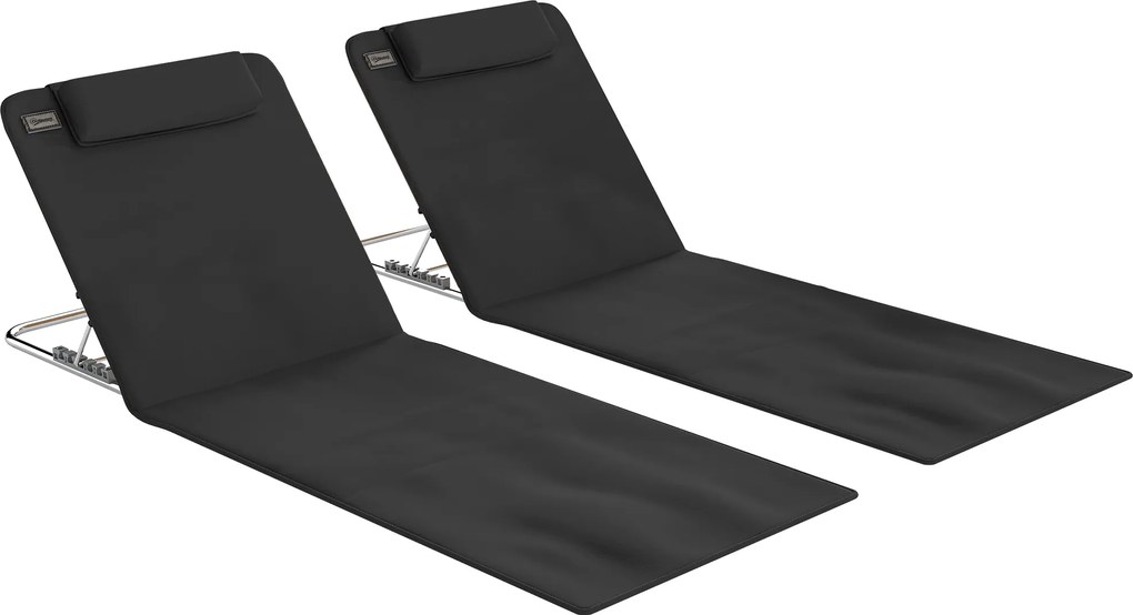 Outsunny Conjunto Esteiras Praia Encosto Reclinável 5 Níveis Bolsa Transporte Apoio Cabeça Confortáveis 48x134x33-43 cm Preto | Aosom Portugal