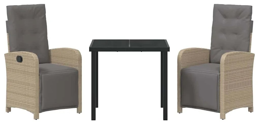 Conjunto de Jantar para Jardim 3 Peças da com Almofadas Bege em Rattan