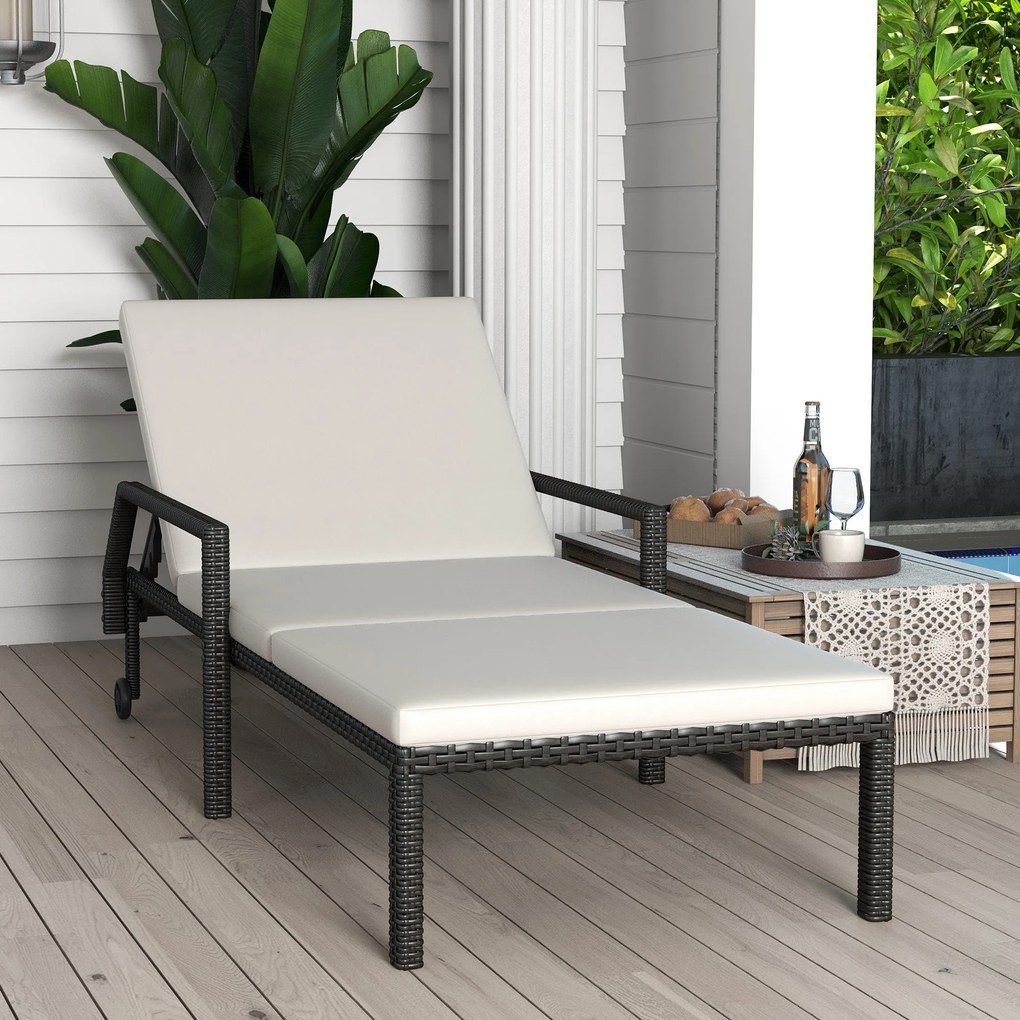 Espreguiçadeira de Vime Chaise Longue de Jardim com Encosto Ajustável