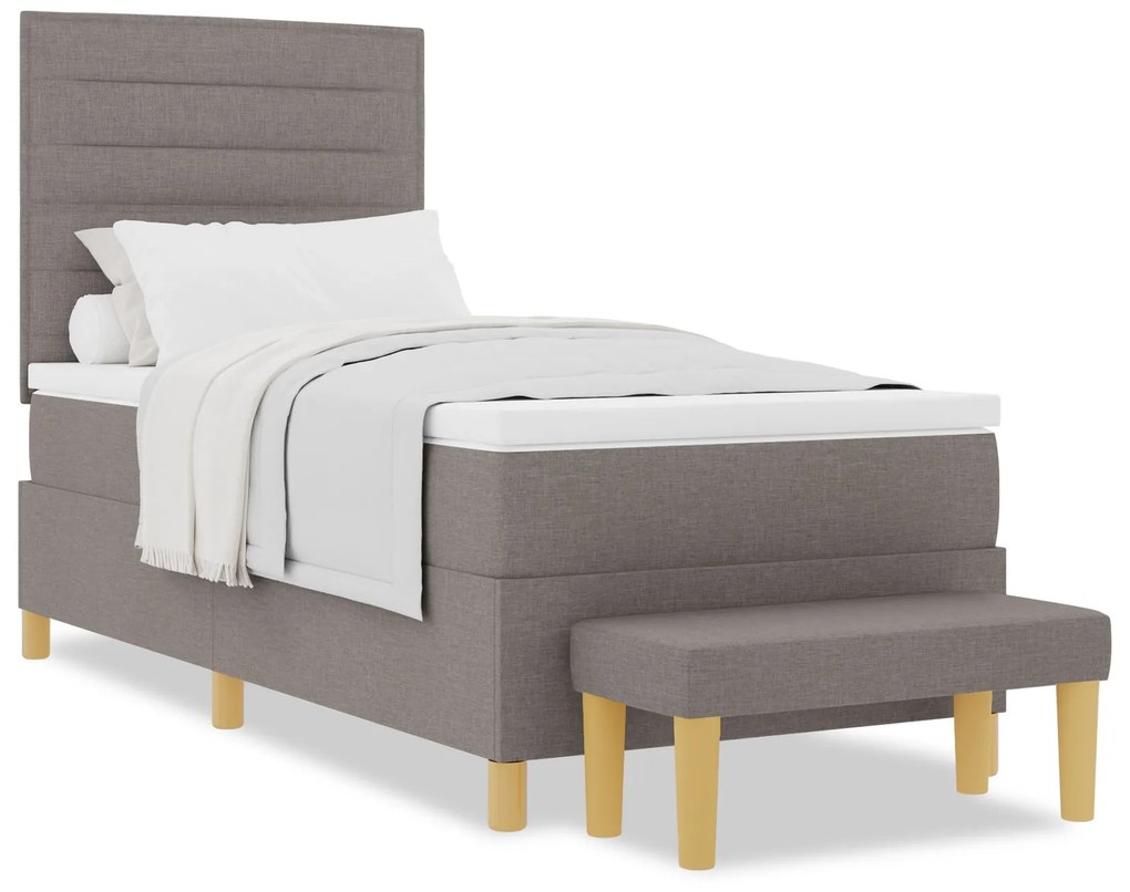 Cama Box com Colchão e Banco Taupe 100x200 cm Tecido