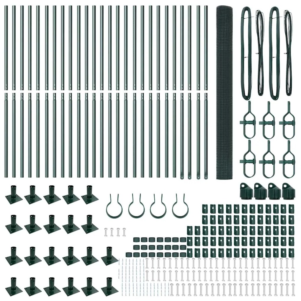Cerca de Arame Soldado com 13 Postes Flangados Verde 1,4x50 m Aço