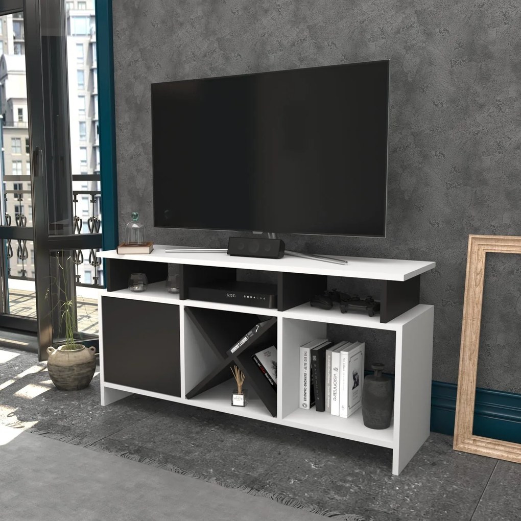 Móvel TV Auburn – Branco/Antracite – 120 cm x 29,9 cm x 60,6 cm