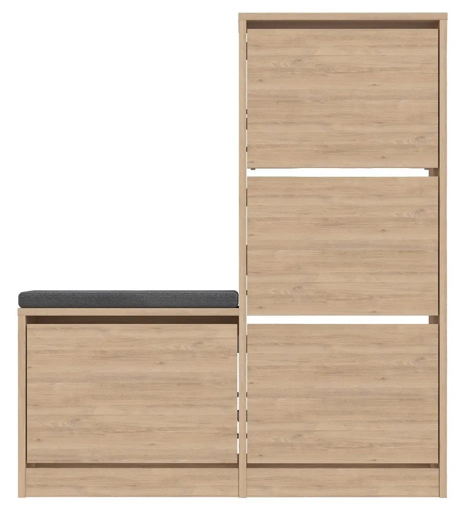 Sapateira com Banco Dude — Carvalho - 105x118.5x26 cm - Design Moderno