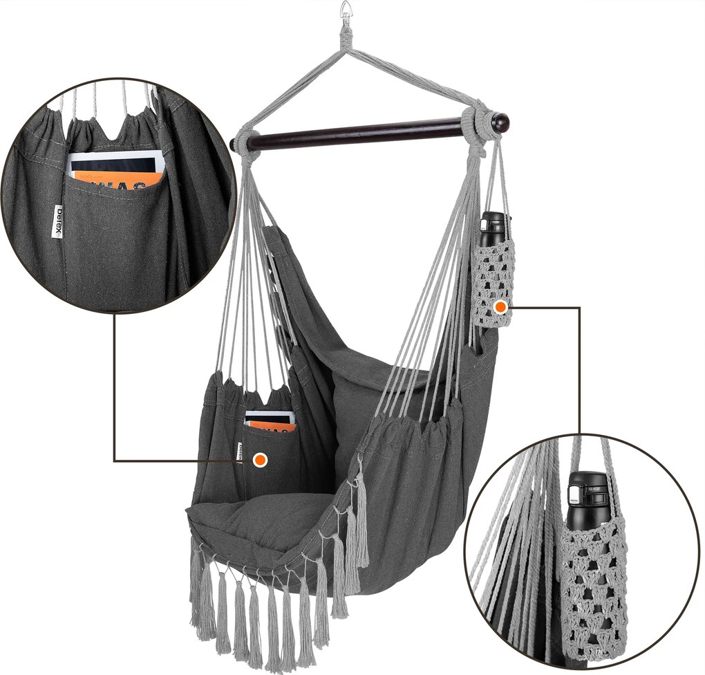 Cadeira suspensa 170x100x150cm com almofadas antracite