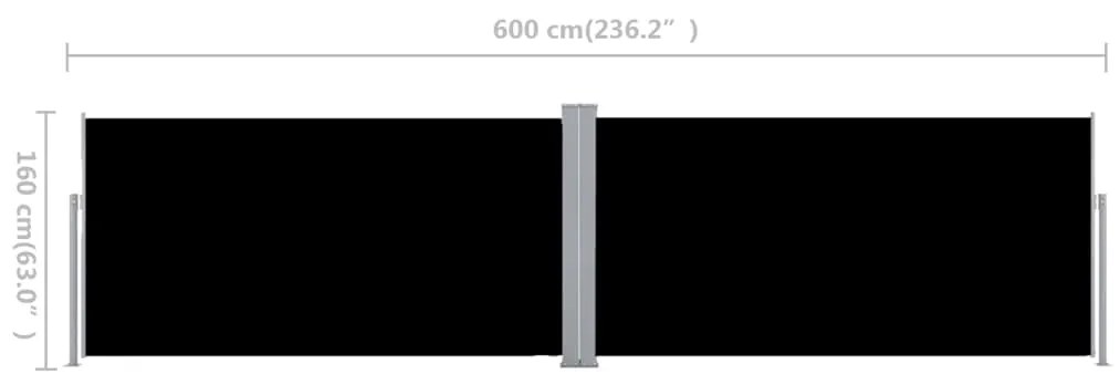 Toldo lateral retrátil 160x600 cm preto