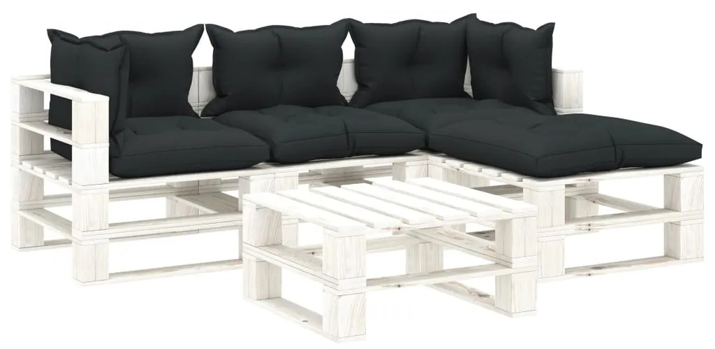 5 pcs conjunto lounge jardim em paletes c/ almofadões antracite