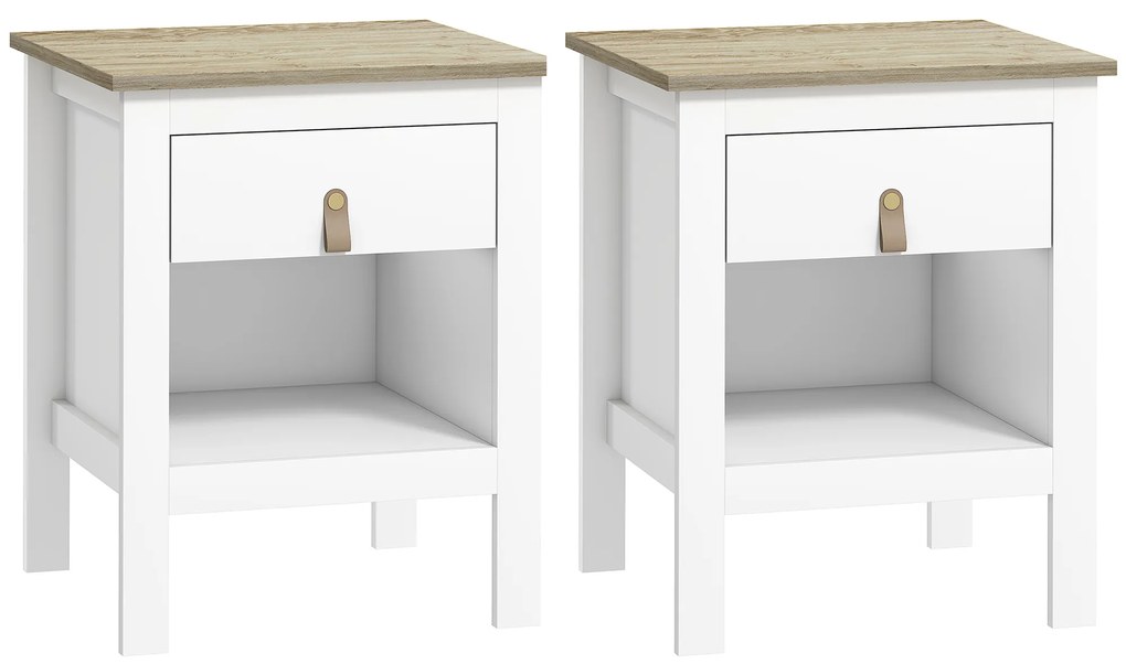 HOMCOM Lote de 2 Mesas de Cabeceira com Gaveta e Compartimento Aberto 45x40x55 cm Branco | Aosom Portugal