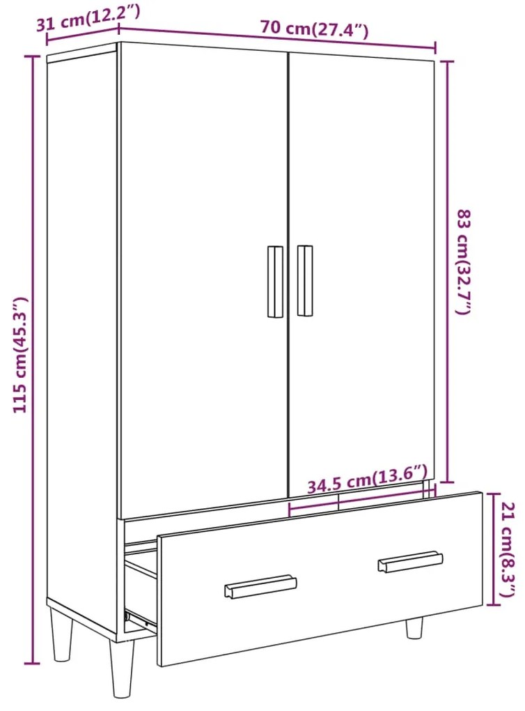 Aparador alto 70x31x115 cm madeira processada branco
