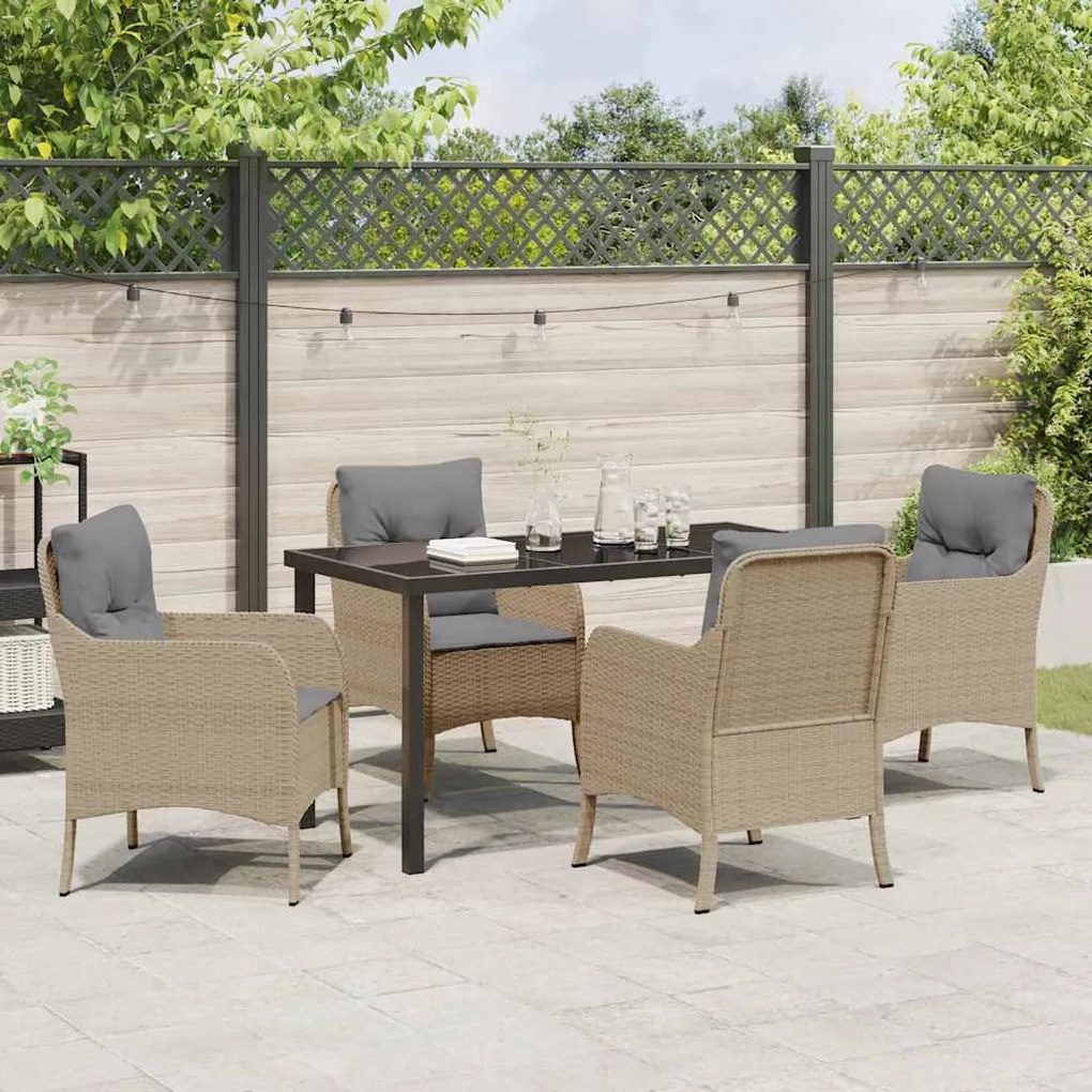 Conjunto de Jantar de Jardim com Almofadas Bege Vime PE