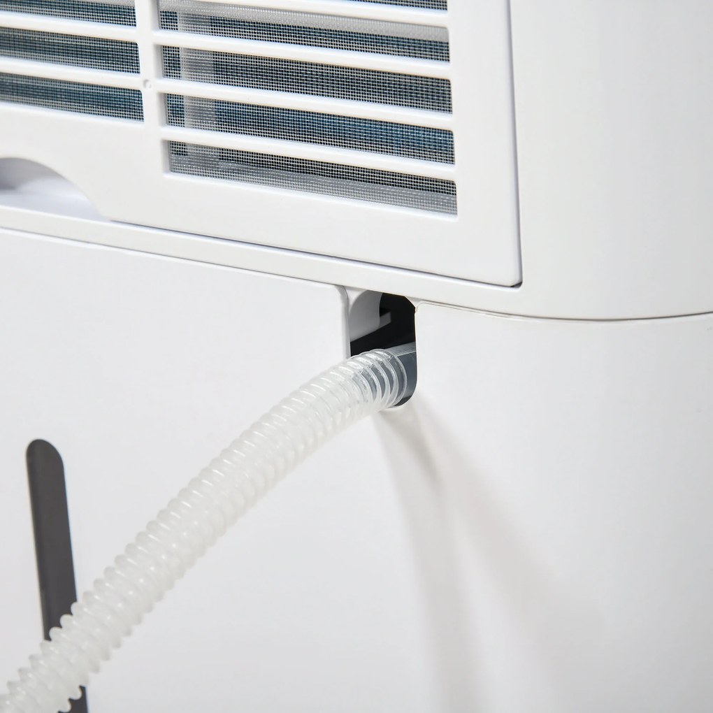 HOMCOM Desumidificador Elétrico 6,5L 20L/Dia com 3 Modos 2 Velocidades Tela LED Luzes Indicadoras Temporizador e Rodas Silencioso para Casa 34x24x57cm Branco