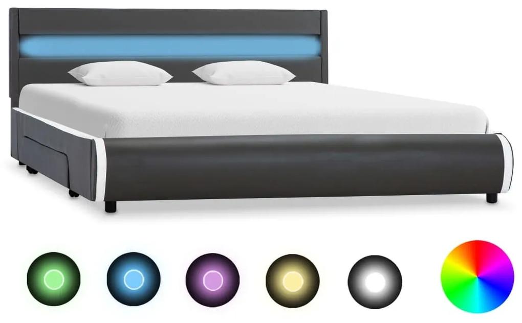 Estrutura de cama c/ LED 160x200 cm couro artificial antracite
