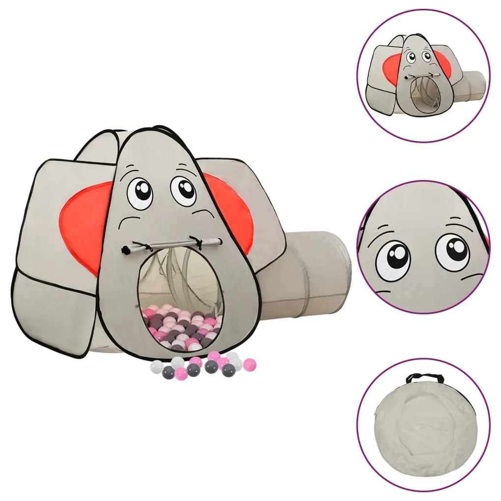 3107741 vidaXL Tenda de brincar elefante com 250 bolas 174x86x101 cm cinzento