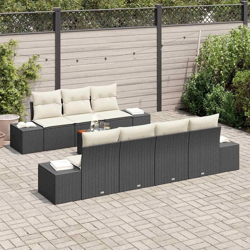 Conjunto de Sofás de Jardim com 8 Peças e Almofadas Pretas