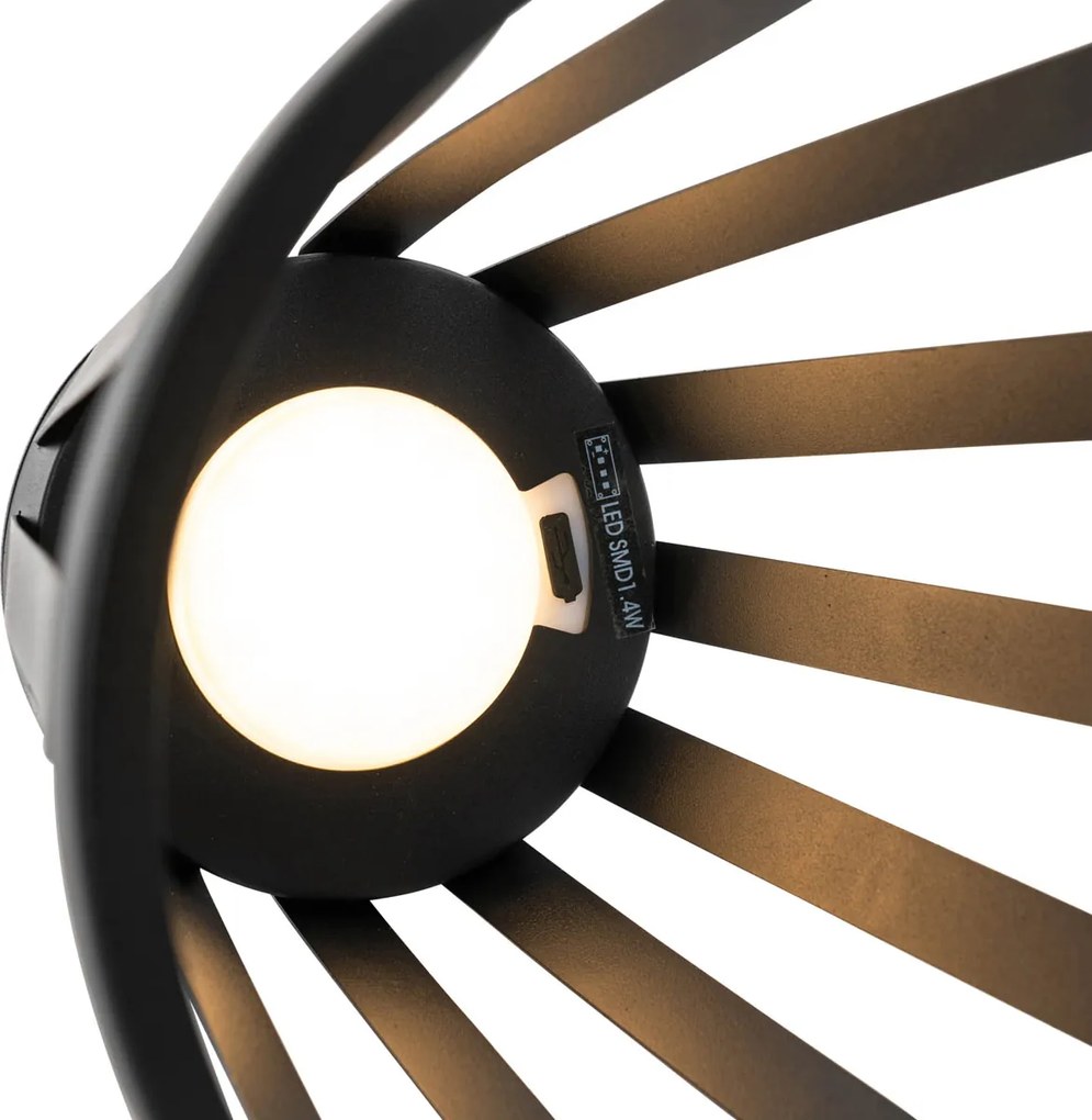 Candeeiro de mesa de exterior preto c/ LED regulável 3 níveis solar e carregável - Penny